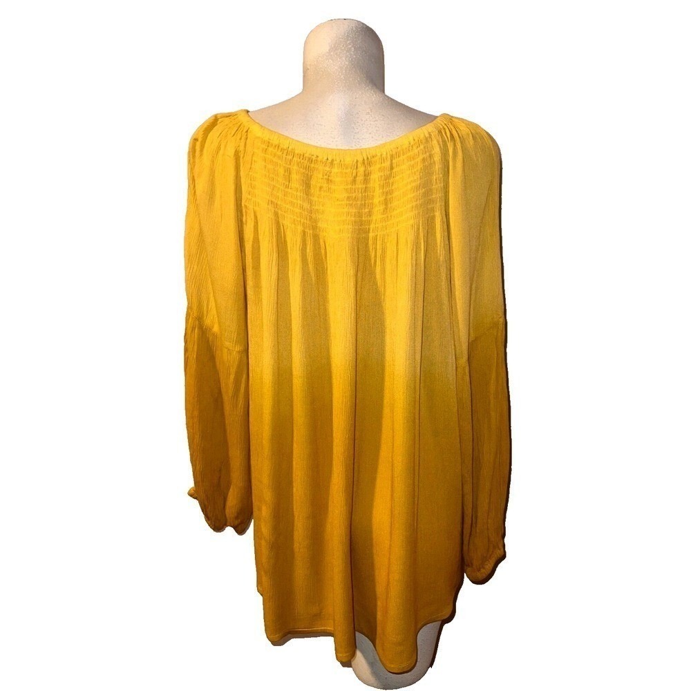 New Studio West Yellow Ombre Peasant Blouse Smocked Neck Balloon Sleeve Large L - Picture 5 of 9